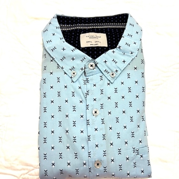 NWT LEVEL TEN COTTON SOFT RELAXED GEOMETRIC PRINT SHIRT SLEEVE BUTTON UP SHIRT - Picture 2 of 13